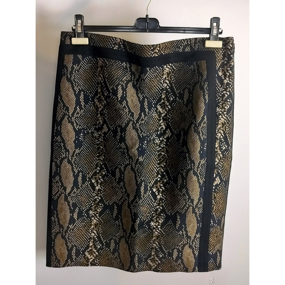 Diane von Furstenberg Jacquard Snakeskin Pencil Skirt Size 14 Brown Animal Print